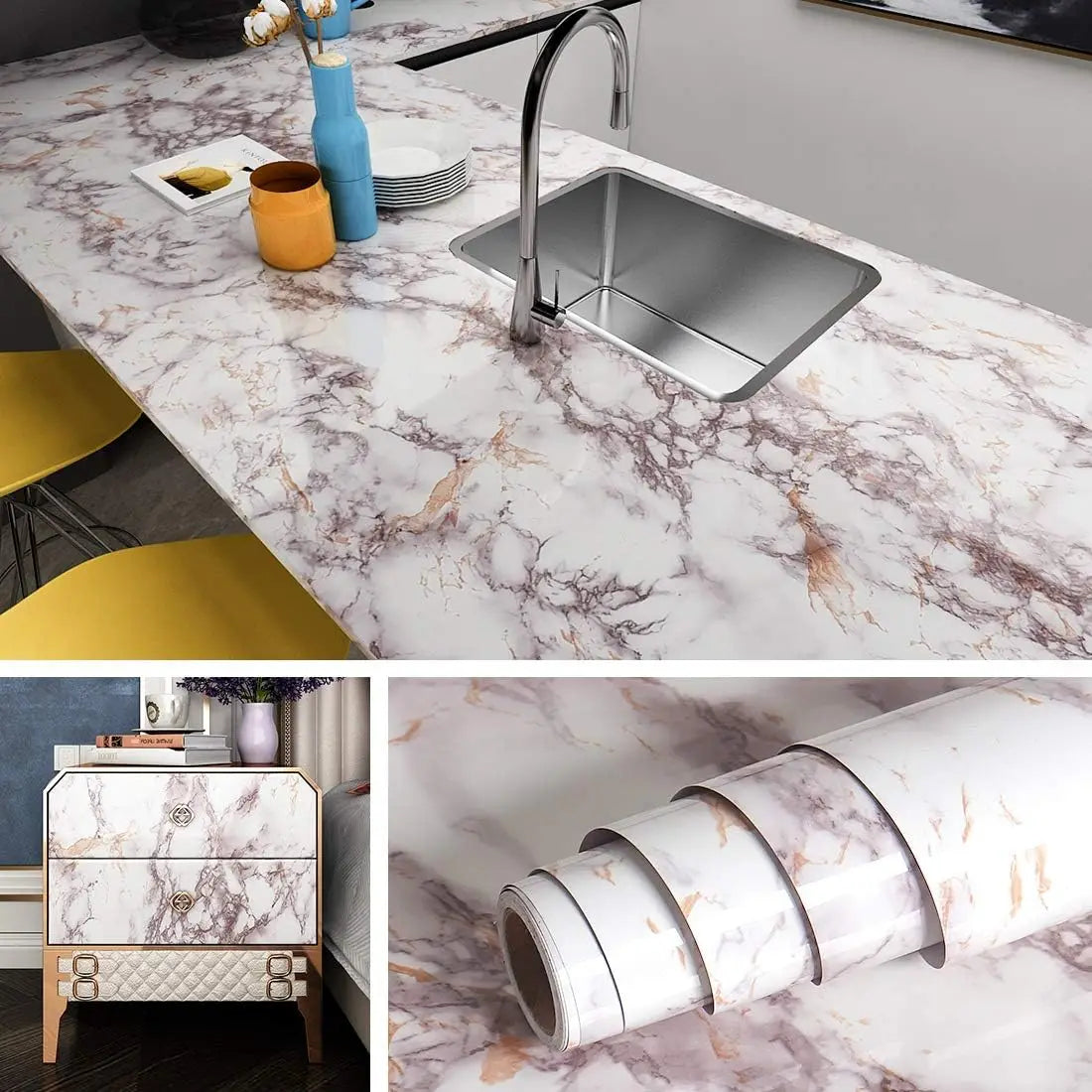 PVC Pearl Film Waterproof Wallpaper Room DIY Self-Adhesive Black/White Wardrobe Kitchen High Gloss Paste Furniture Wall Stickers