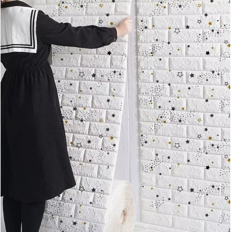 3D Self-Adhesive Wallpaper 70Cm*1/5/10M Continuous Waterproof Brick Wall Stickers Living Room Bedroom Children'S Room Home Decor