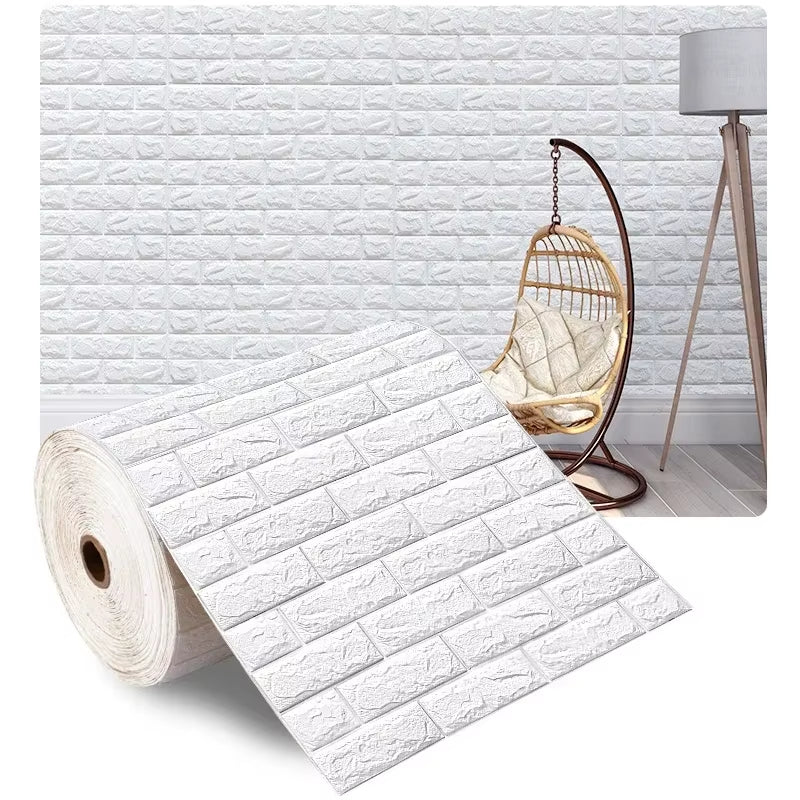 3D Self-Adhesive Wallpaper 70Cm*1/5/10M Continuous Waterproof Brick Wall Stickers Living Room Bedroom Children'S Room Home Decor
