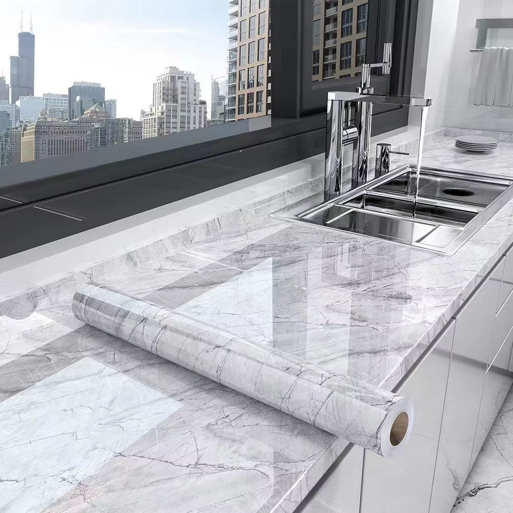 40Cm Kitchen Self-Adhesive Wall Adhesive Wallpaper Marble Pattern Pvc Home Decorations Oil-Proof Water-Proof Luxury Home Decor
