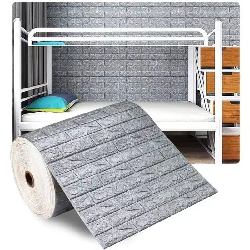 3D Self-Adhesive Wallpaper 70Cm*1/5/10M Continuous Waterproof Brick Wall Stickers Living Room Bedroom Children'S Room Home Decor
