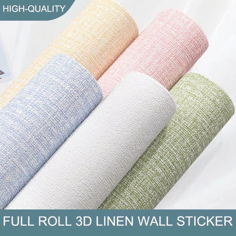 50Cmx10M Linen 3D Foam Self-Adhesive PVC Solid Color Thickened Waterproof Background Wall Renovation Wallpaper Wall Stickers