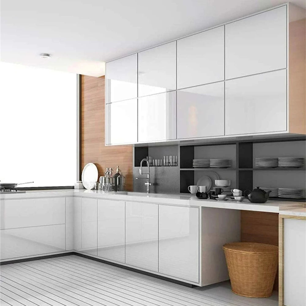 PVC Pearl Film Waterproof Wallpaper Room DIY Self-Adhesive Black/White Wardrobe Kitchen High Gloss Paste Furniture Wall Stickers