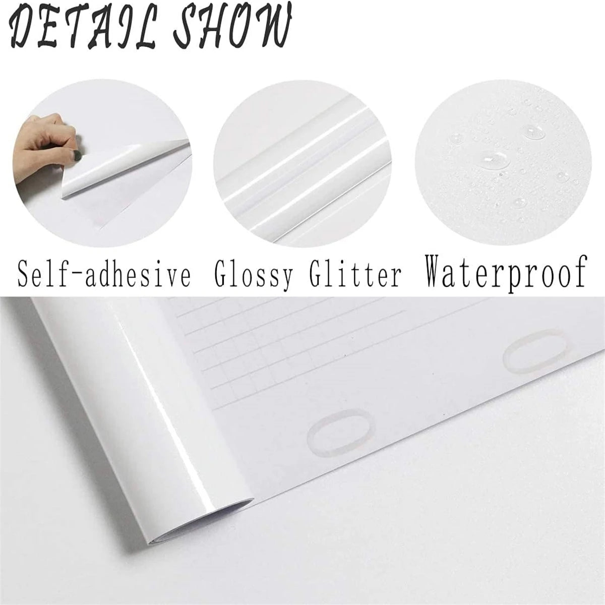PVC Pearl Film Waterproof Wallpaper Room DIY Self-Adhesive Black/White Wardrobe Kitchen High Gloss Paste Furniture Wall Stickers