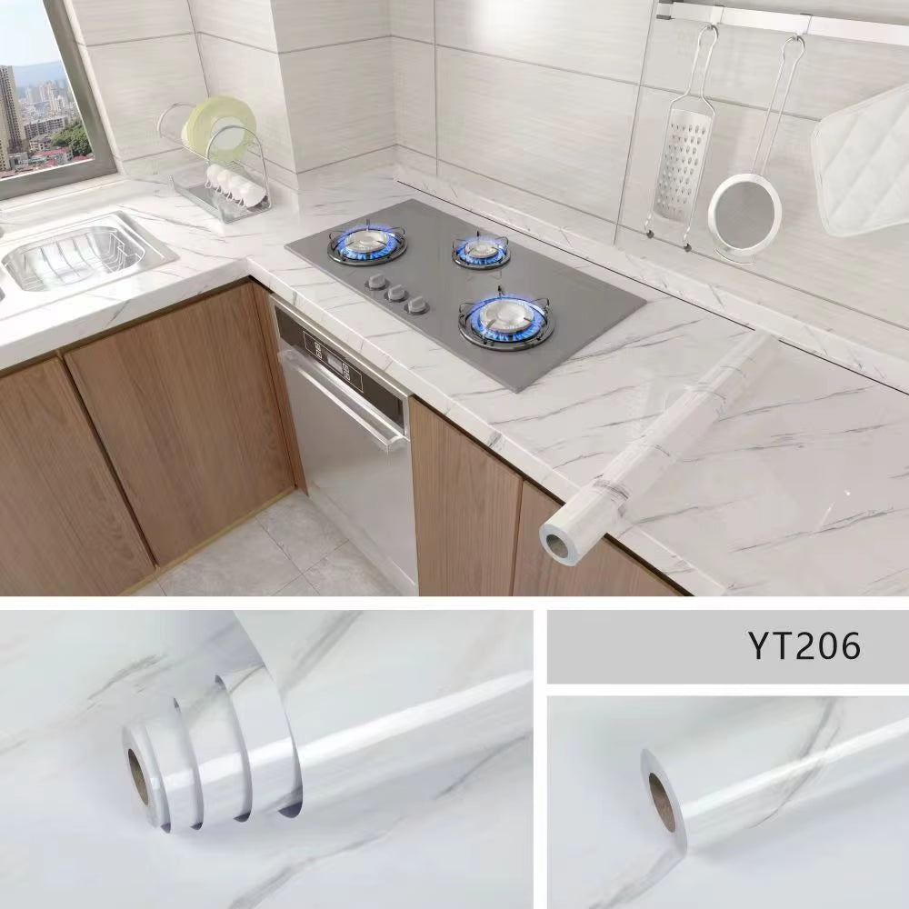 40Cm Kitchen Self-Adhesive Wall Adhesive Wallpaper Marble Pattern Pvc Home Decorations Oil-Proof Water-Proof Luxury Home Decor