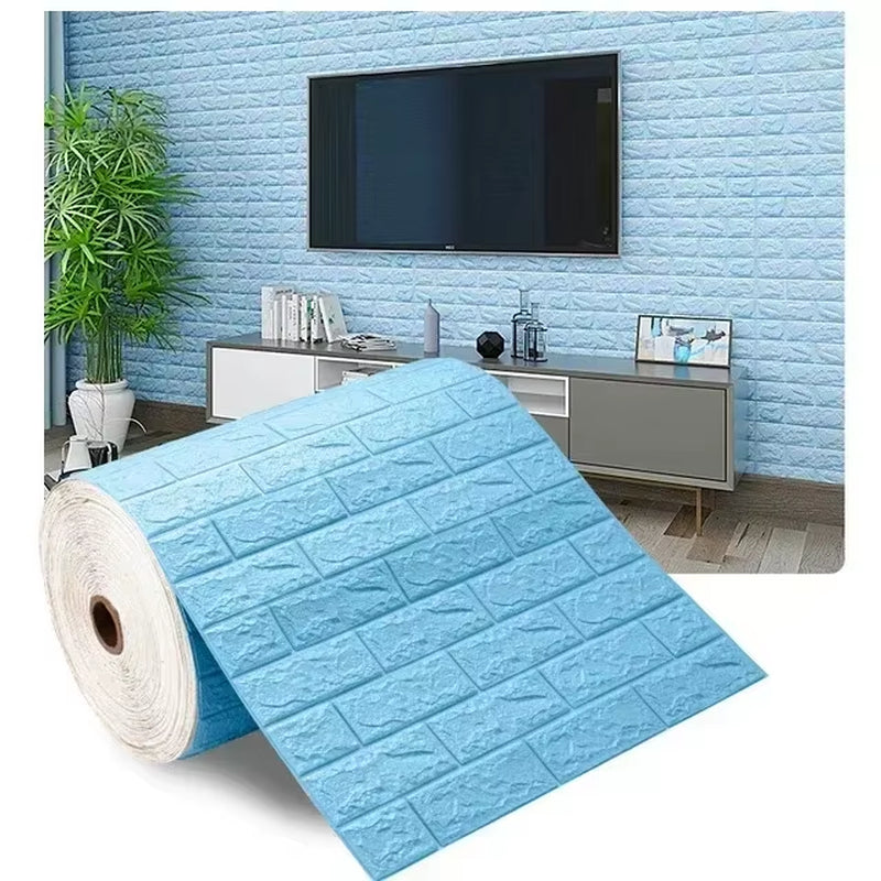 3D Self-Adhesive Wallpaper 70Cm*1/5/10M Continuous Waterproof Brick Wall Stickers Living Room Bedroom Children'S Room Home Decor