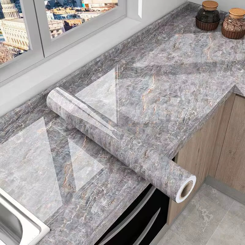 40Cm Kitchen Self-Adhesive Wall Adhesive Wallpaper Marble Pattern Pvc Home Decorations Oil-Proof Water-Proof Luxury Home Decor