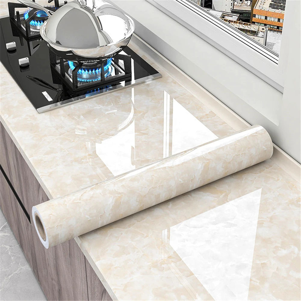 PVC Pearl Film Waterproof Wallpaper Room DIY Self-Adhesive Black/White Wardrobe Kitchen High Gloss Paste Furniture Wall Stickers