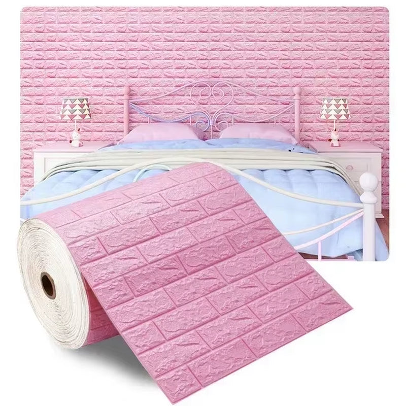 3D Self-Adhesive Wallpaper 70Cm*1/5/10M Continuous Waterproof Brick Wall Stickers Living Room Bedroom Children'S Room Home Decor