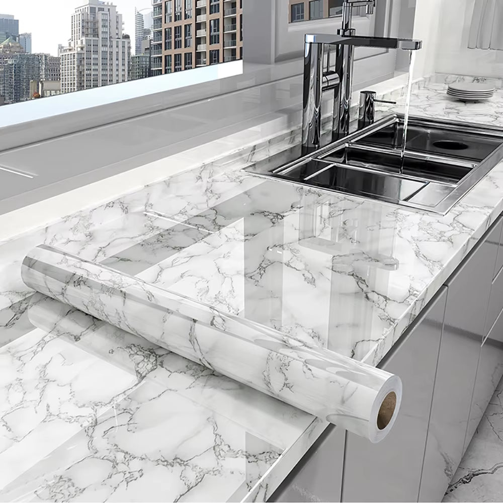 40Cm Kitchen Self-Adhesive Wall Adhesive Wallpaper Marble Pattern Pvc Home Decorations Oil-Proof Water-Proof Luxury Home Decor